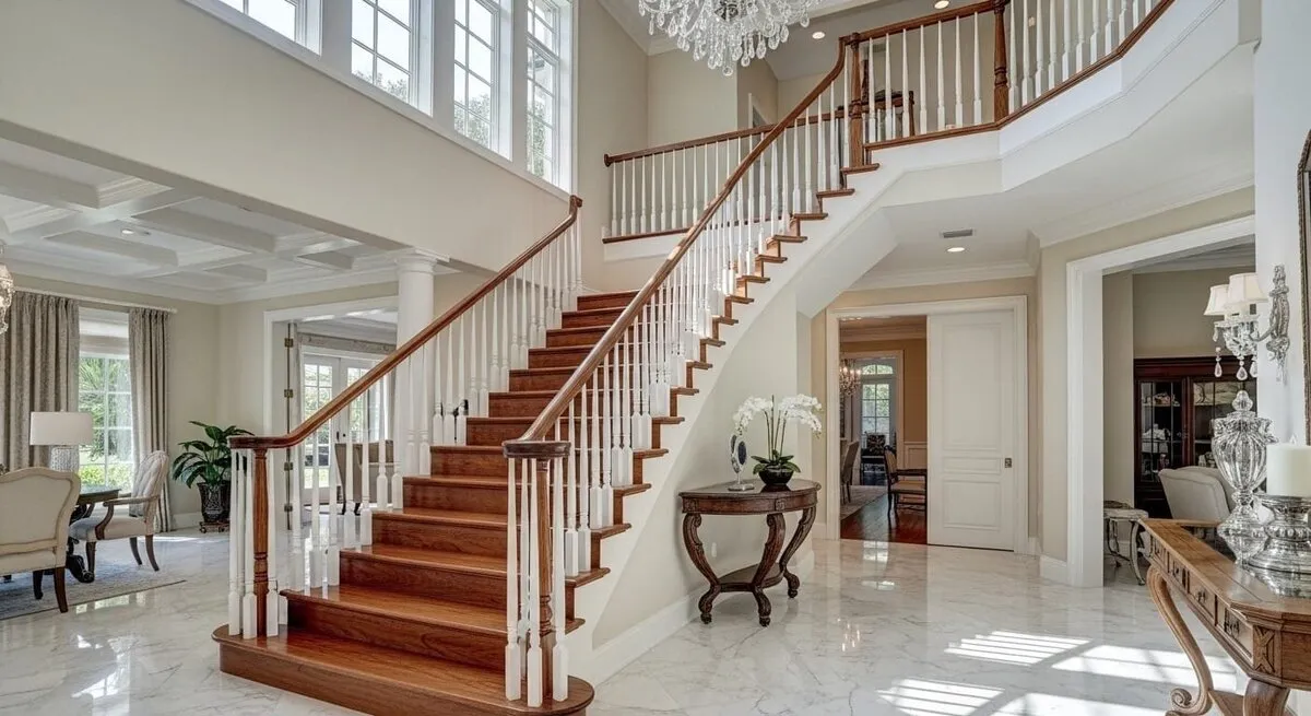 Grand staircase in a luxury home foyer