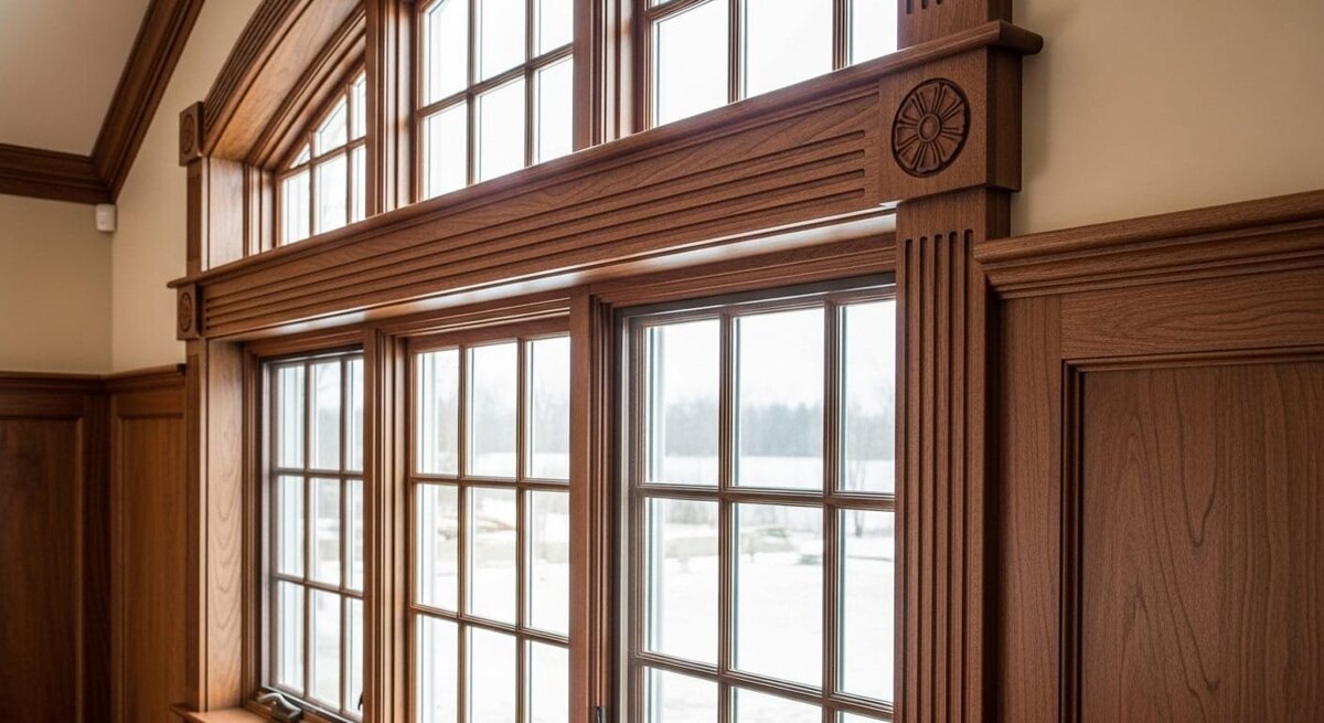 Custom window casing and fluted trim detail
